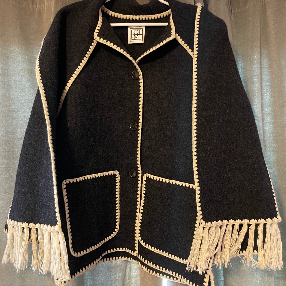 Toteme dark grey melange embroidered scarf jacket - Picture 1 of 7